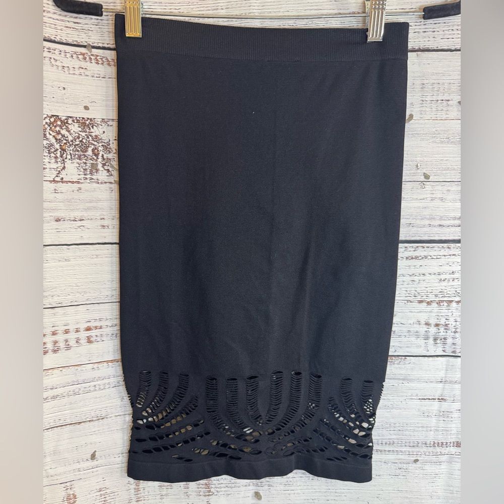 Vintage Bebe Skirt Womens Sz S Black Bodycon Y2K Mini Woven stretch 90’s
